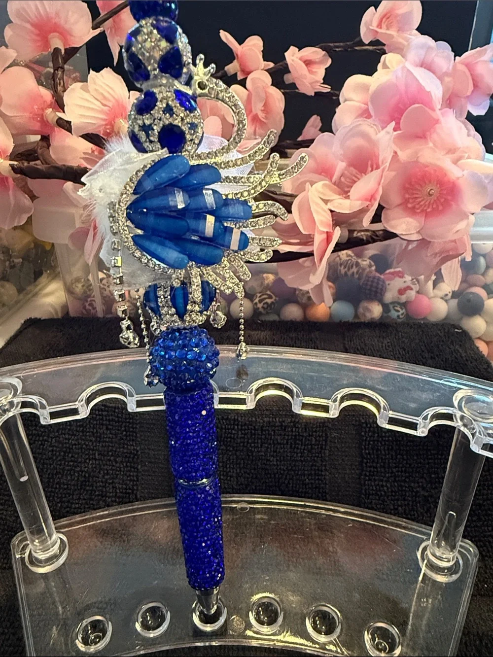 Royal Blue Rhinestone & Crystal Swan BallPoint Pen